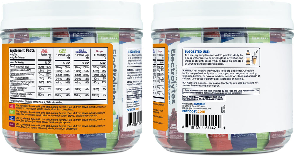 Nutricost Electrolytes Grape stickpack for easy electrolyte replenishment.
