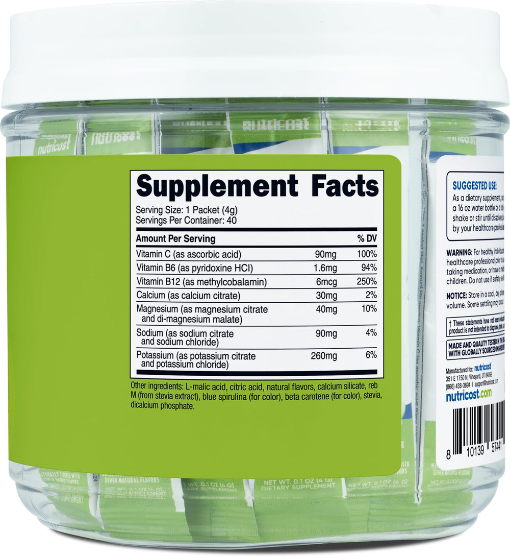 Nutricost Electrolytes Complex green apple label, naturally sweetened formulation