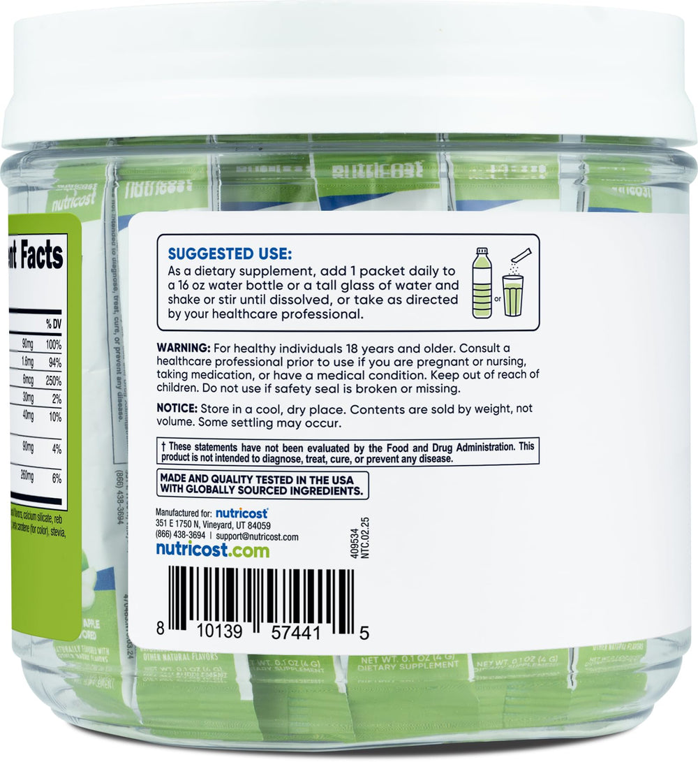 Nutricost Electrolytes Complex packaging shot highlighting 40 stickpacks