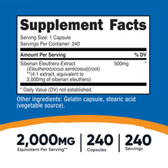 Nutricost Eleuthero sin gluten, cápsulas aptas para dietas sin gluten