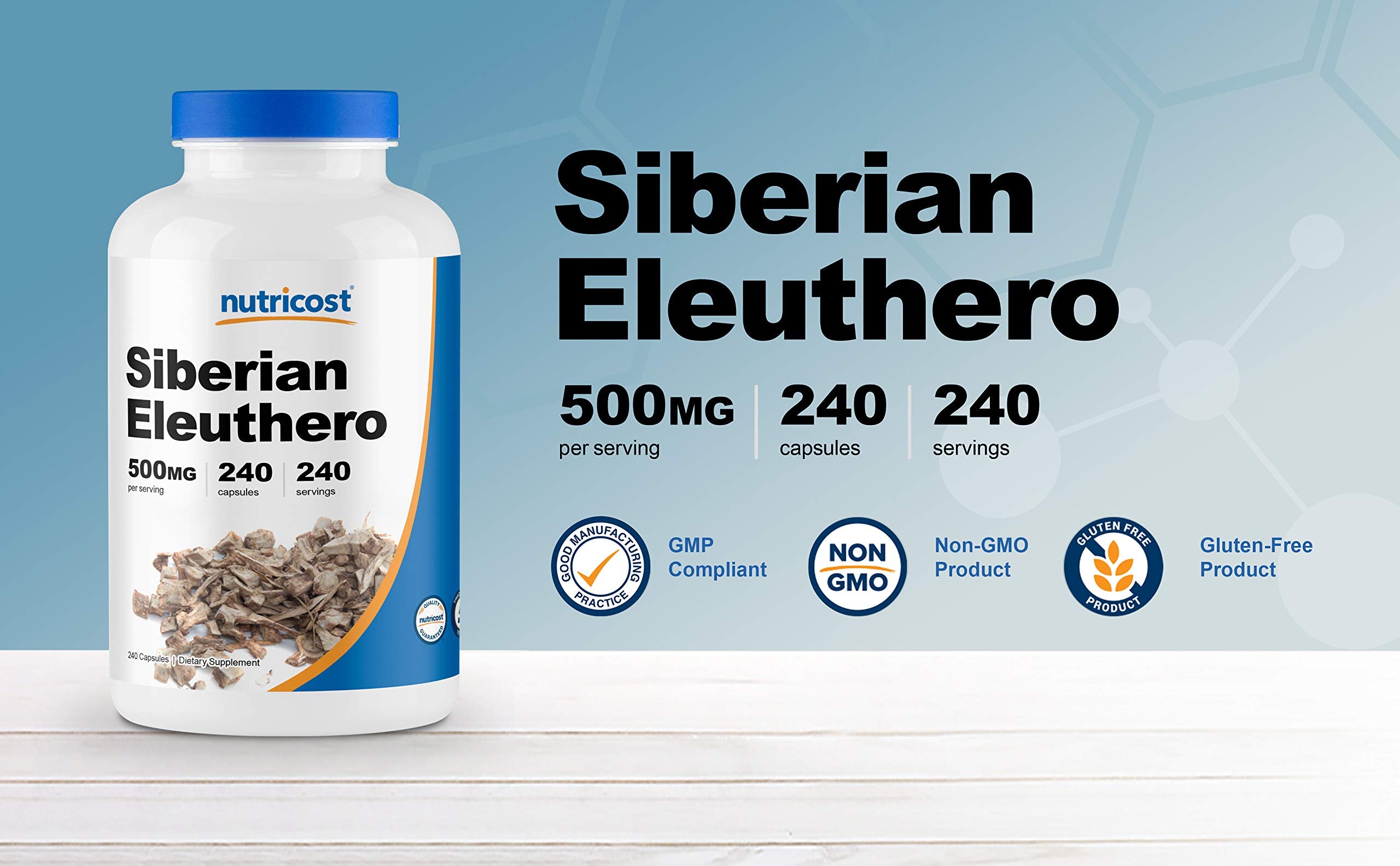 Nutricost Eleuthero sin OMG, cápsulas para uso diario