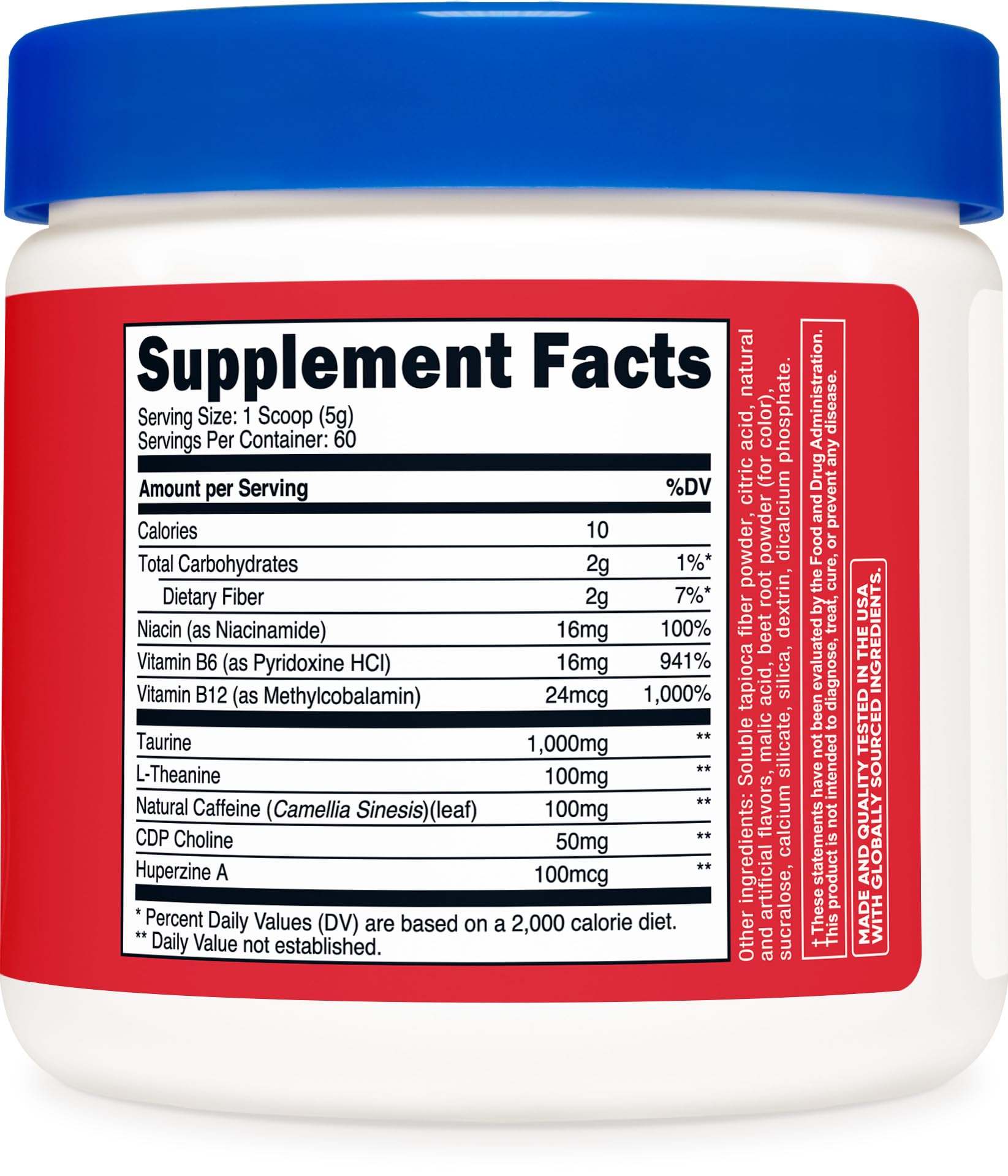 Nutricost Energy Complex Fruit Punch packaging emphasizes NSF GMP compliant quality.