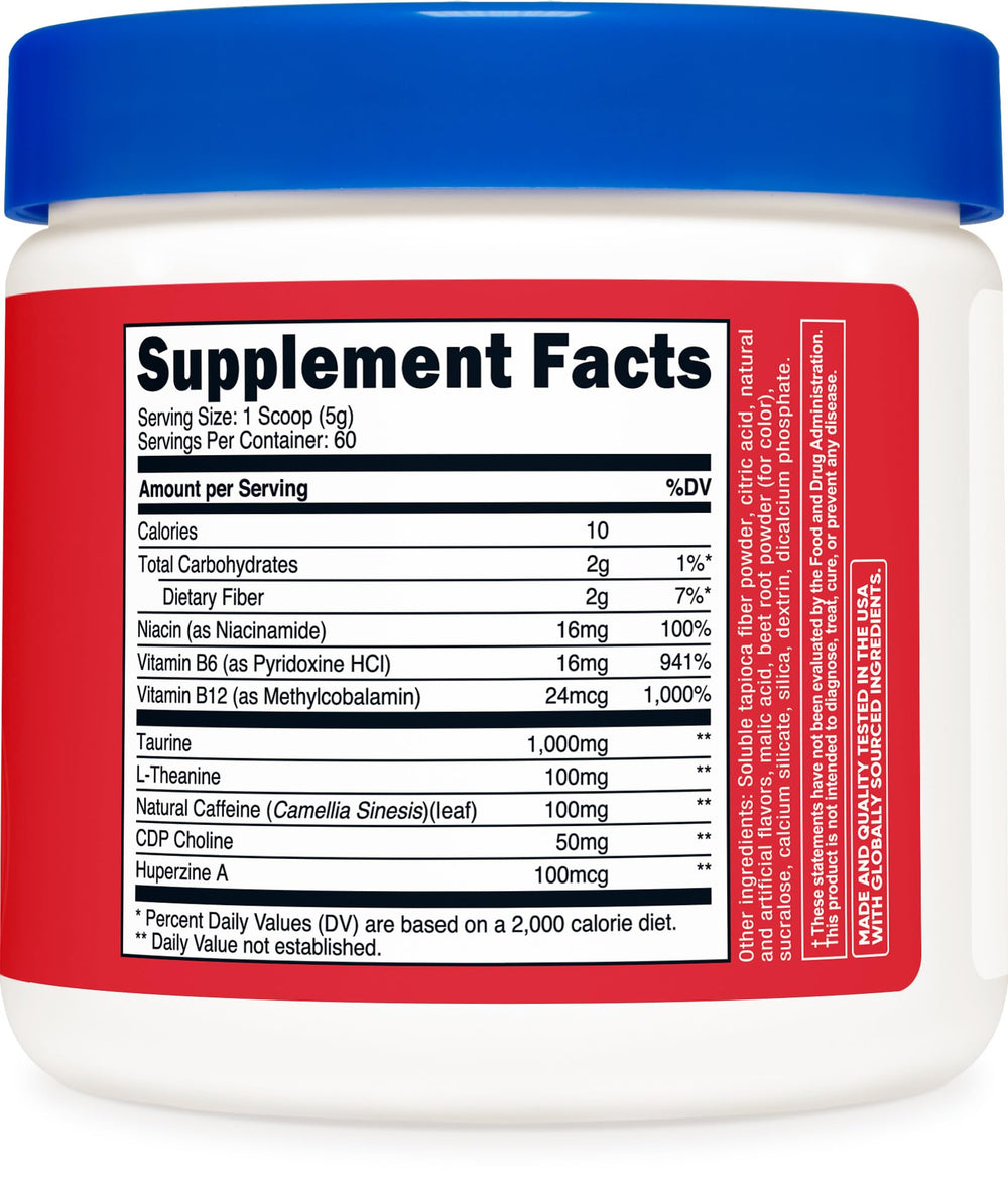 Nutricost Energy Complex Fruit Punch packaging emphasizes NSF GMP compliant quality.