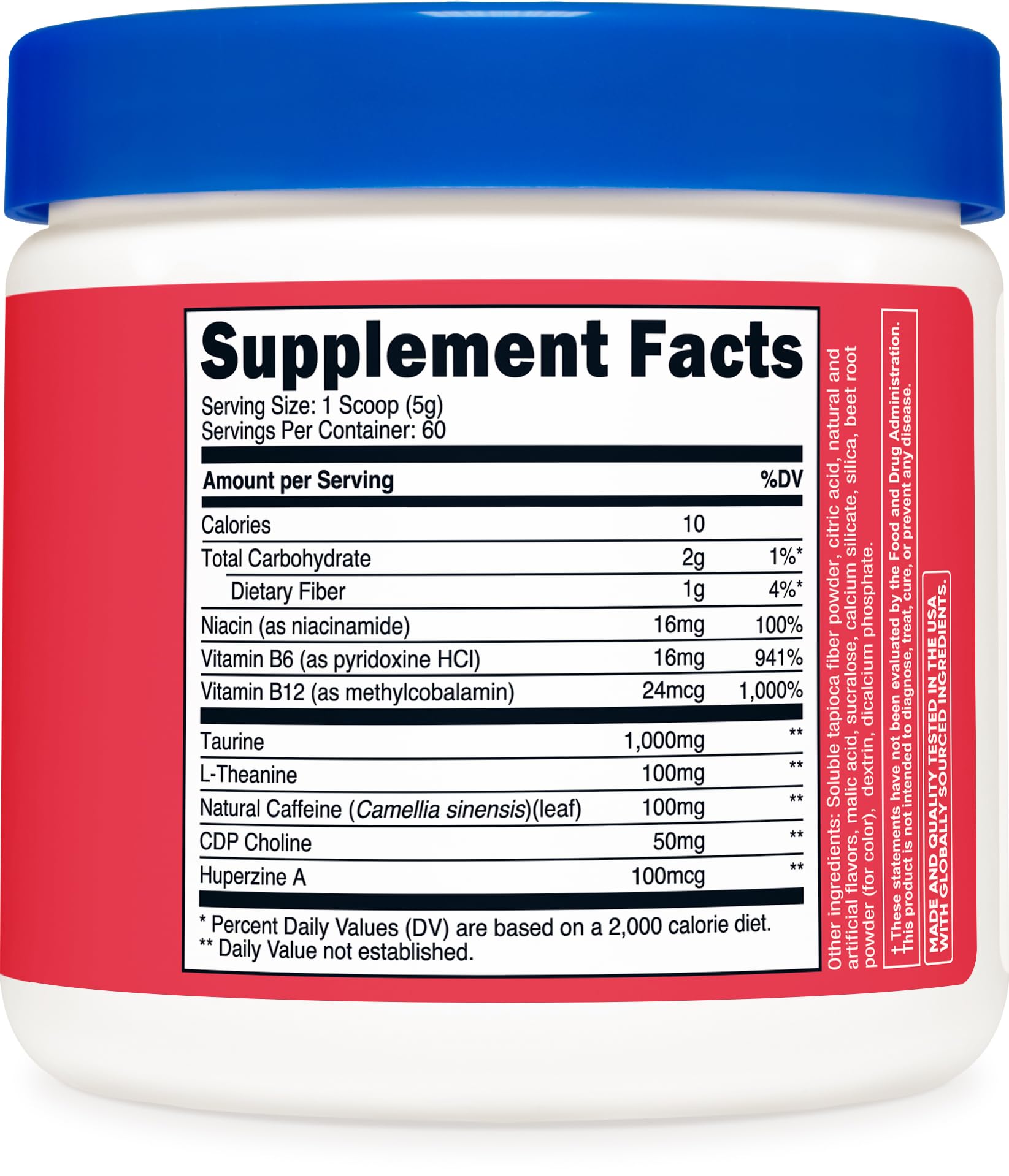 Close-up of Nutricost label emphasizing quality testing
