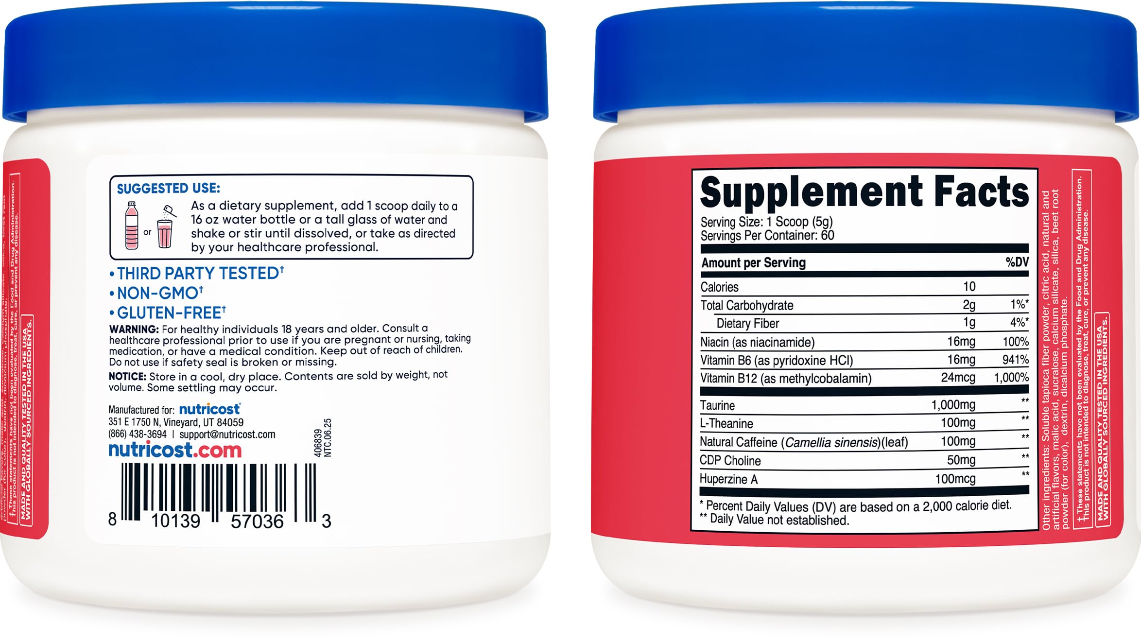Nutricost container and scoop for 60 servings supply