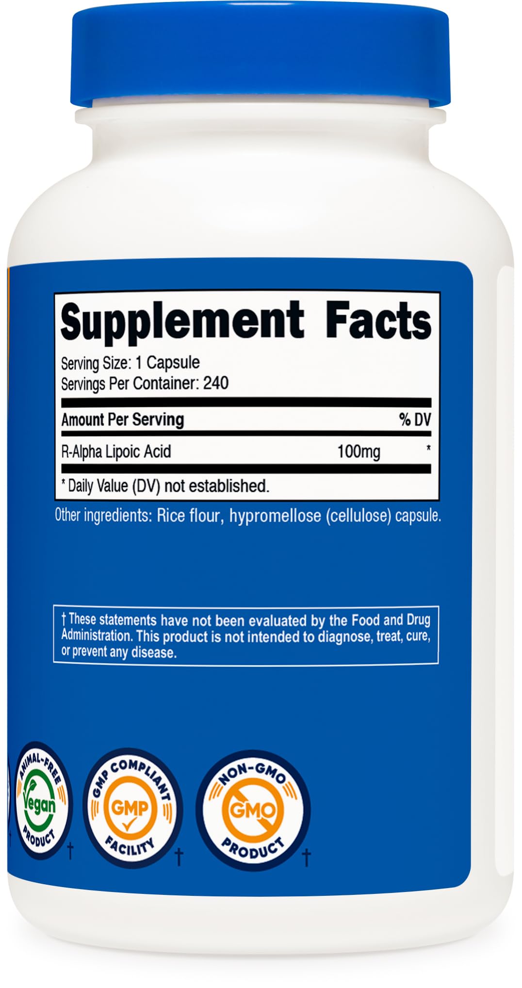 This image presents Nutricost facility certification marks for NSF GMP and FDA registration.