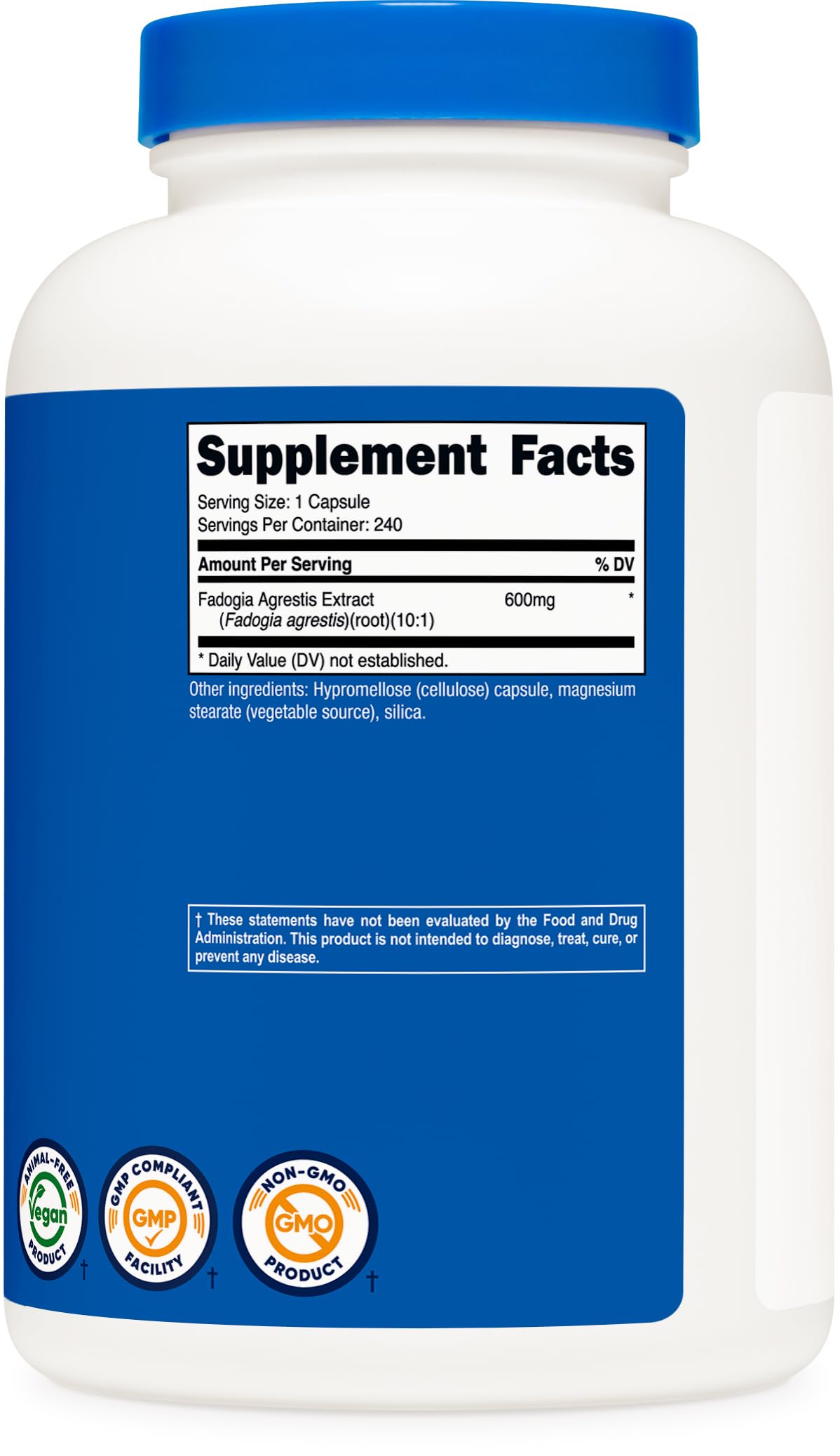 Nutricost Fadogia Agrestis ingredient list close-up for purity and quality