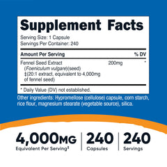 Nutricost fennel seed bottle label showing quality and servings