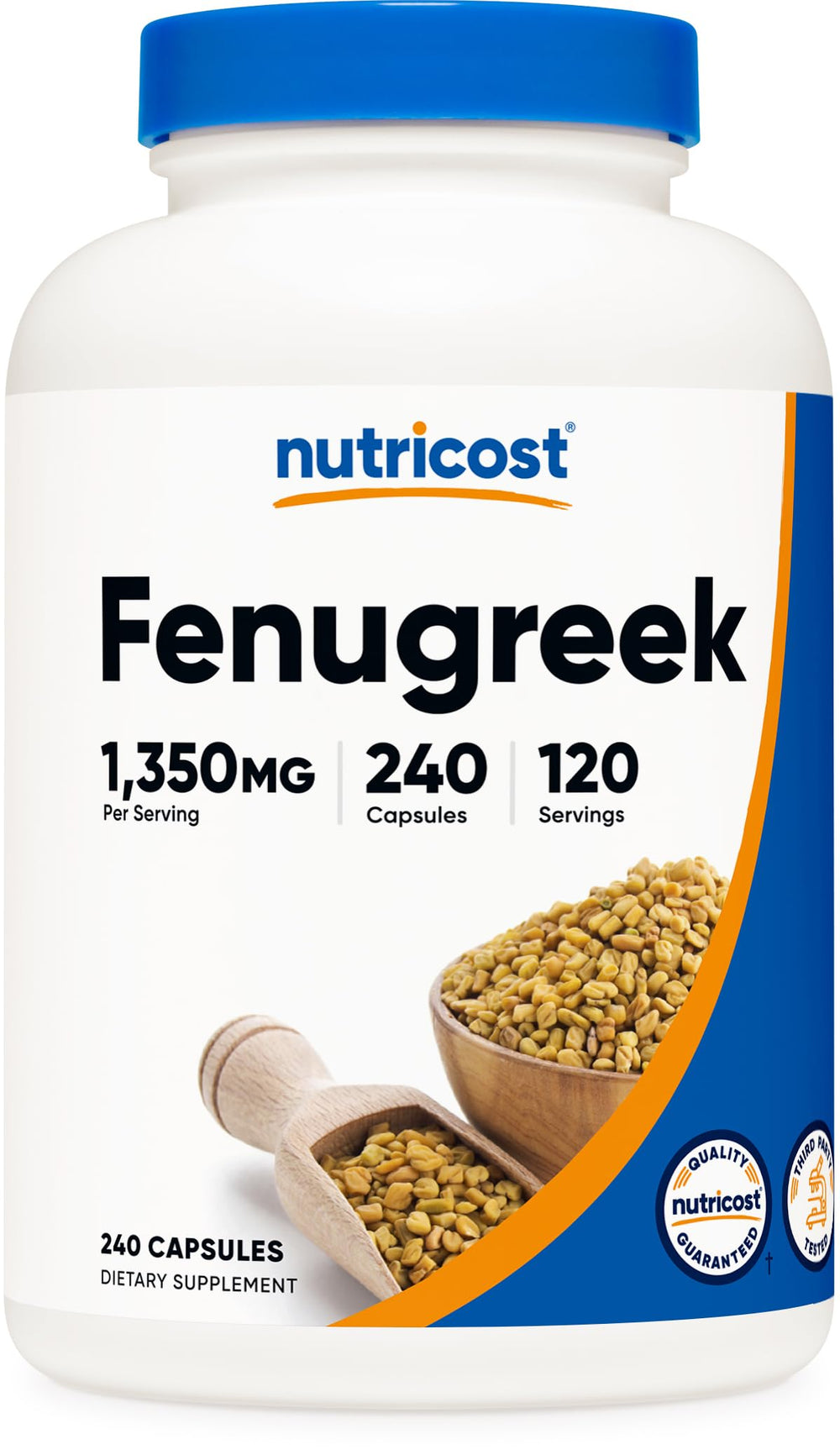 Nutricost fenugreek seed bottle with 240 capsules for daily supplement routine