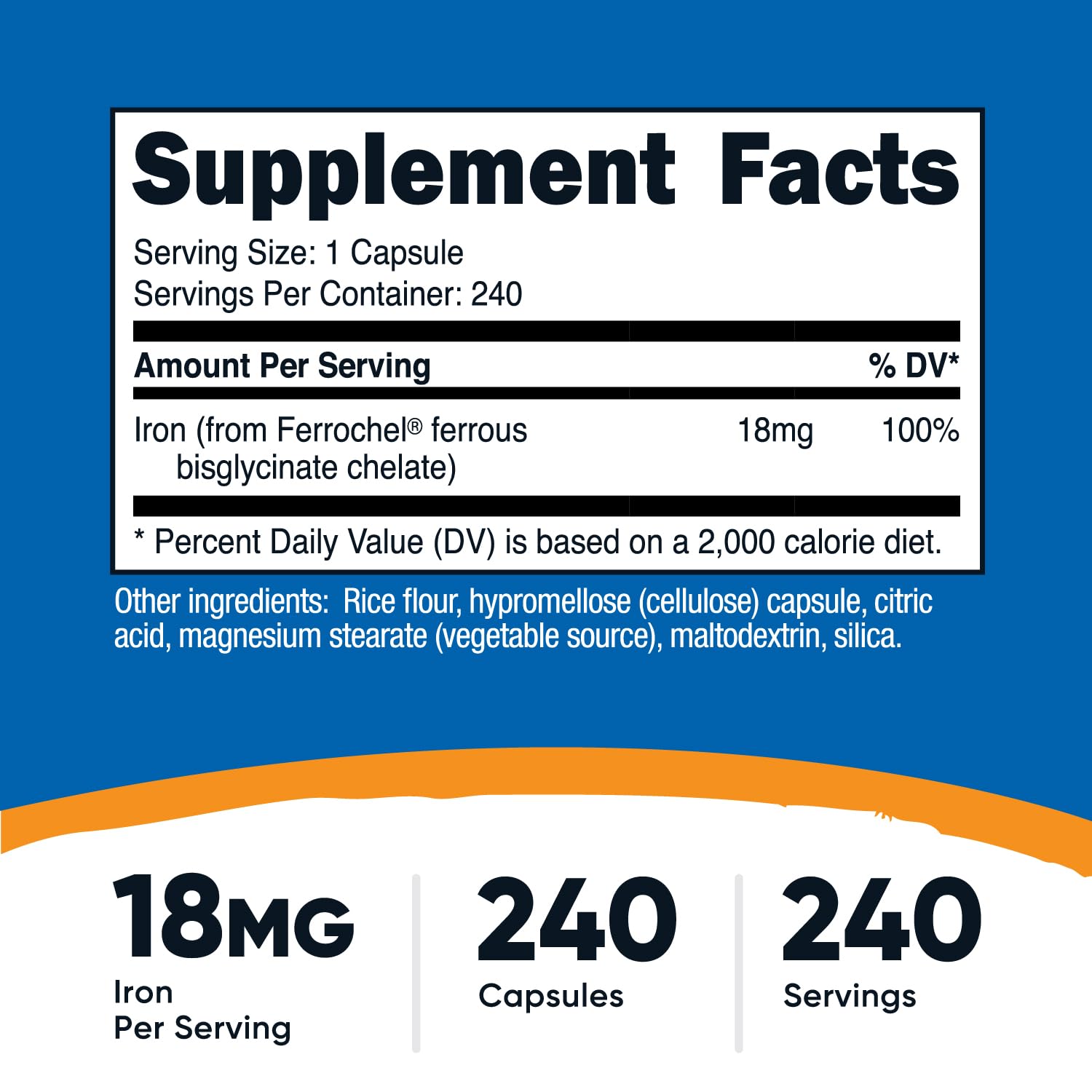 Nutricost Ferrochel iron capsules ready for easy daily ingestion