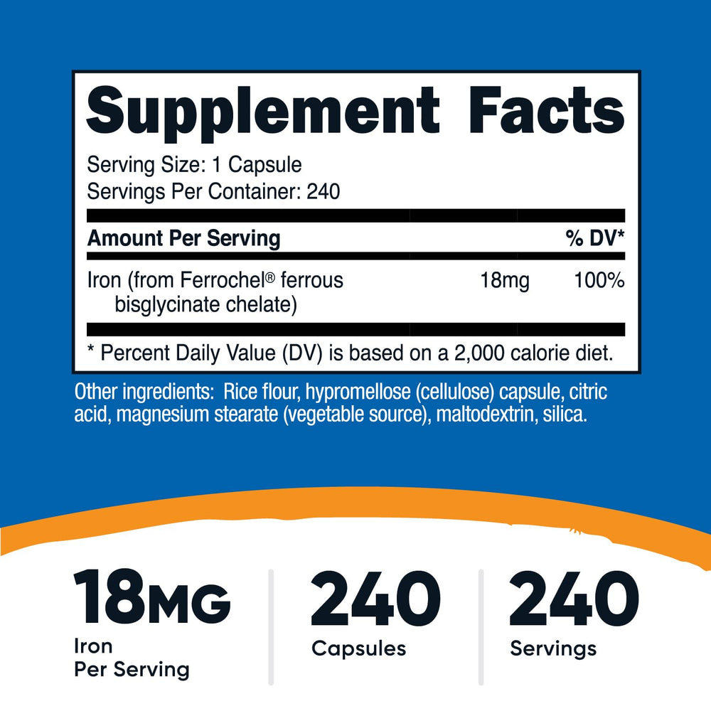Nutricost Ferrochel iron capsules ready for easy daily ingestion
