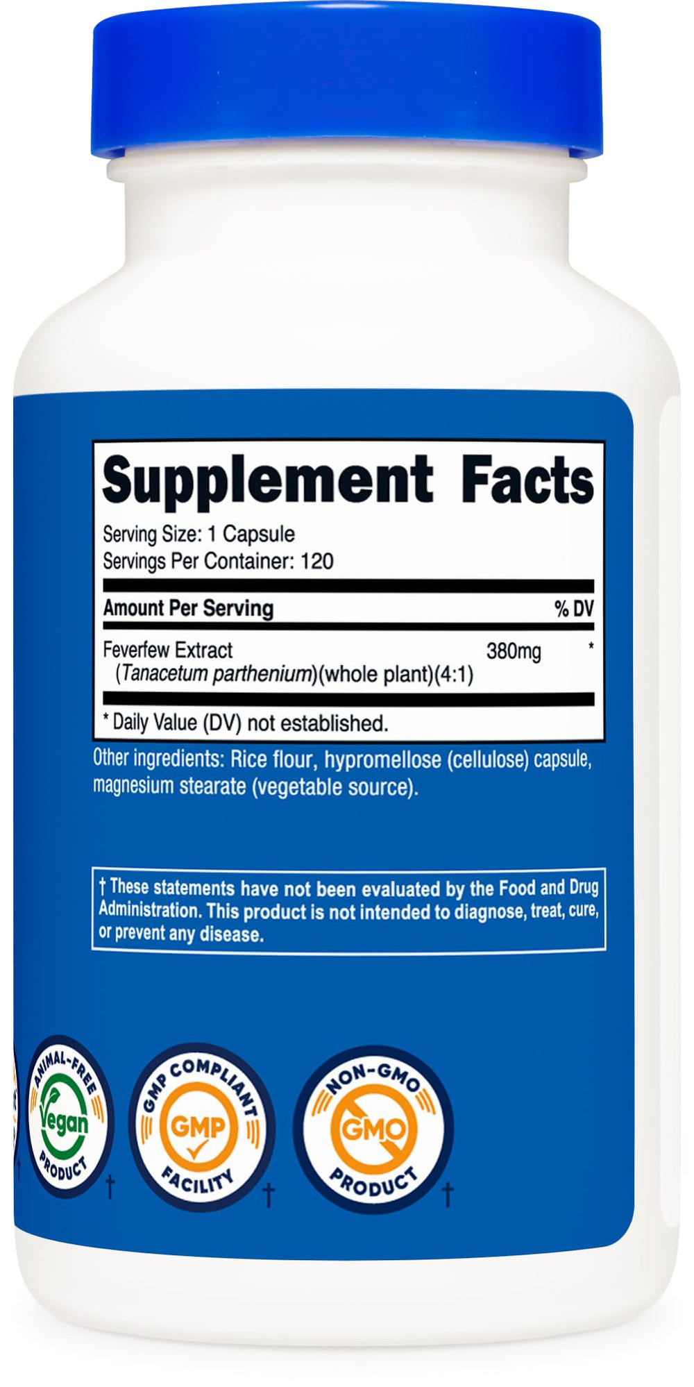 Nutricost Feverfew packaging in USA context signals quality and manufacturing standards