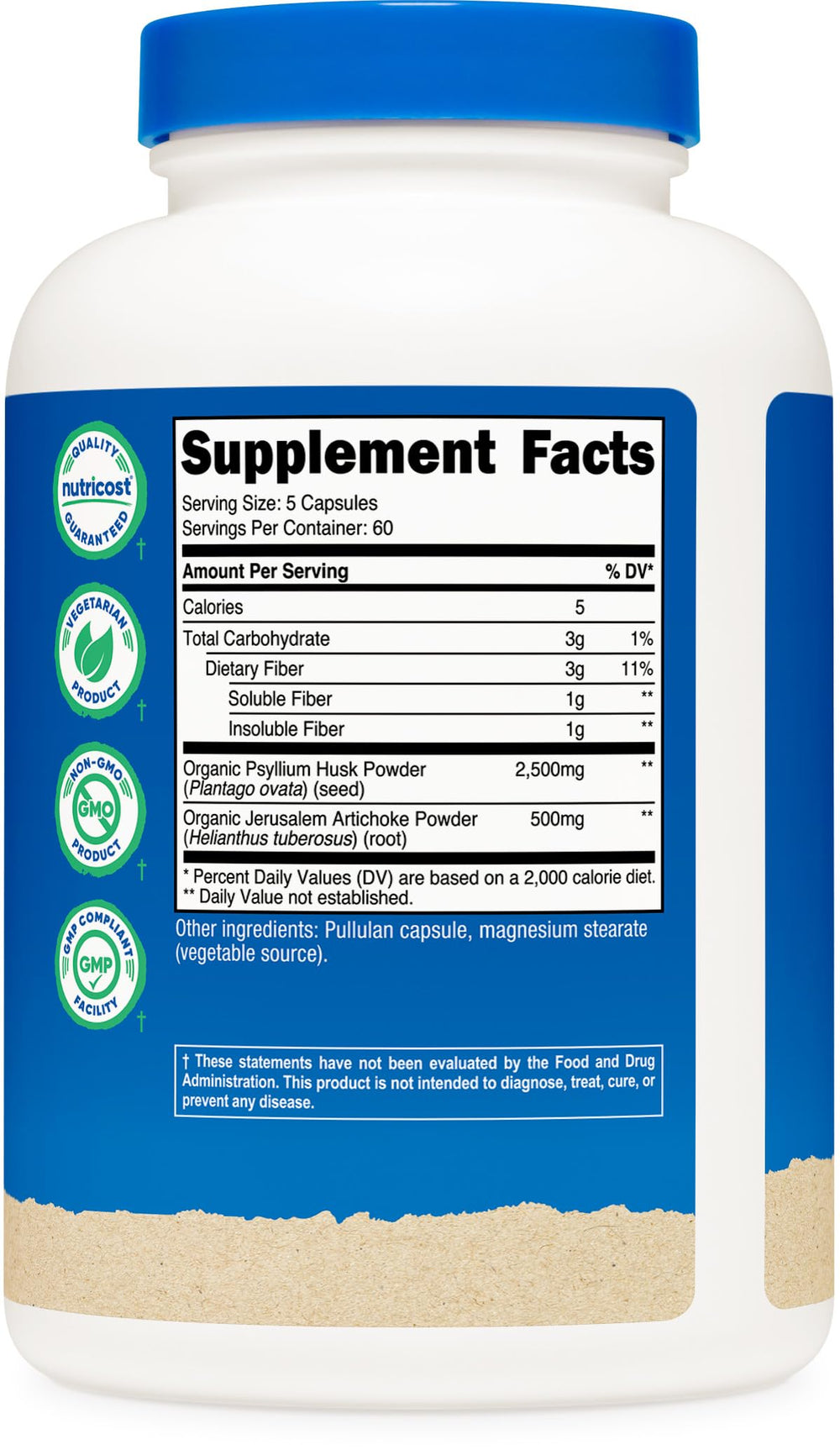 Nutricost Fiber Capsules hand holding capsule for easy daily use.