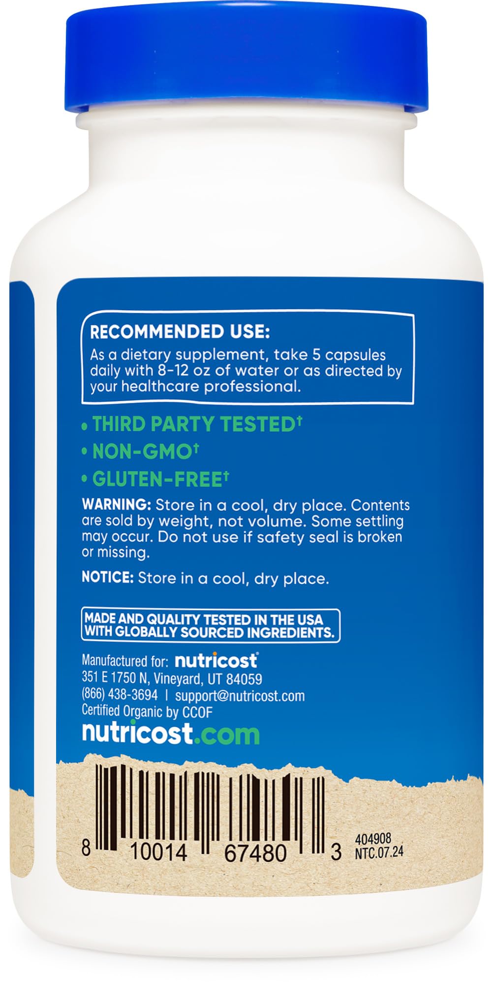 Nutricost bottle with GMP seal indicates safe manufacturing standards