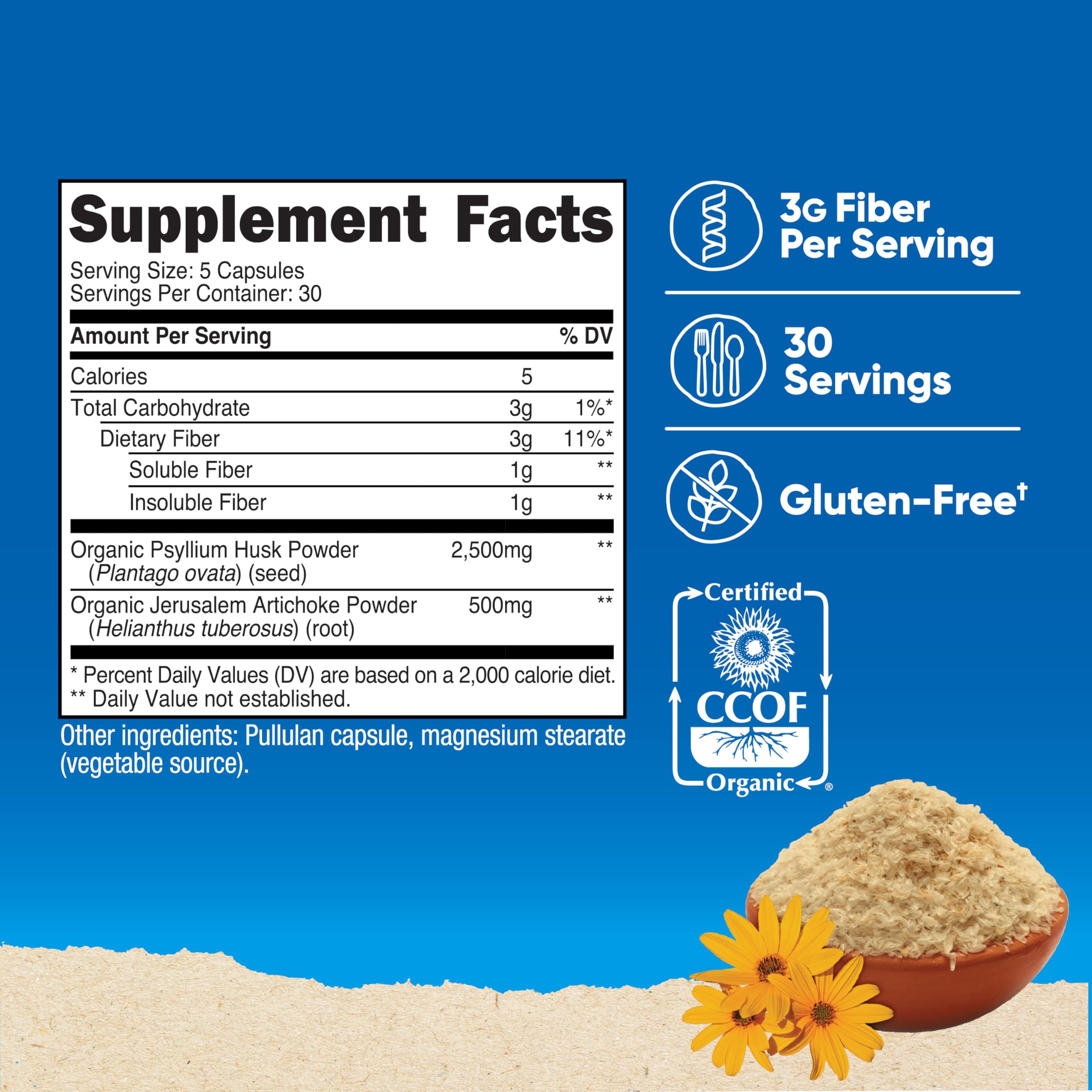 Nutricost fiber capsules organic psyllium husk close-up shows key ingredient