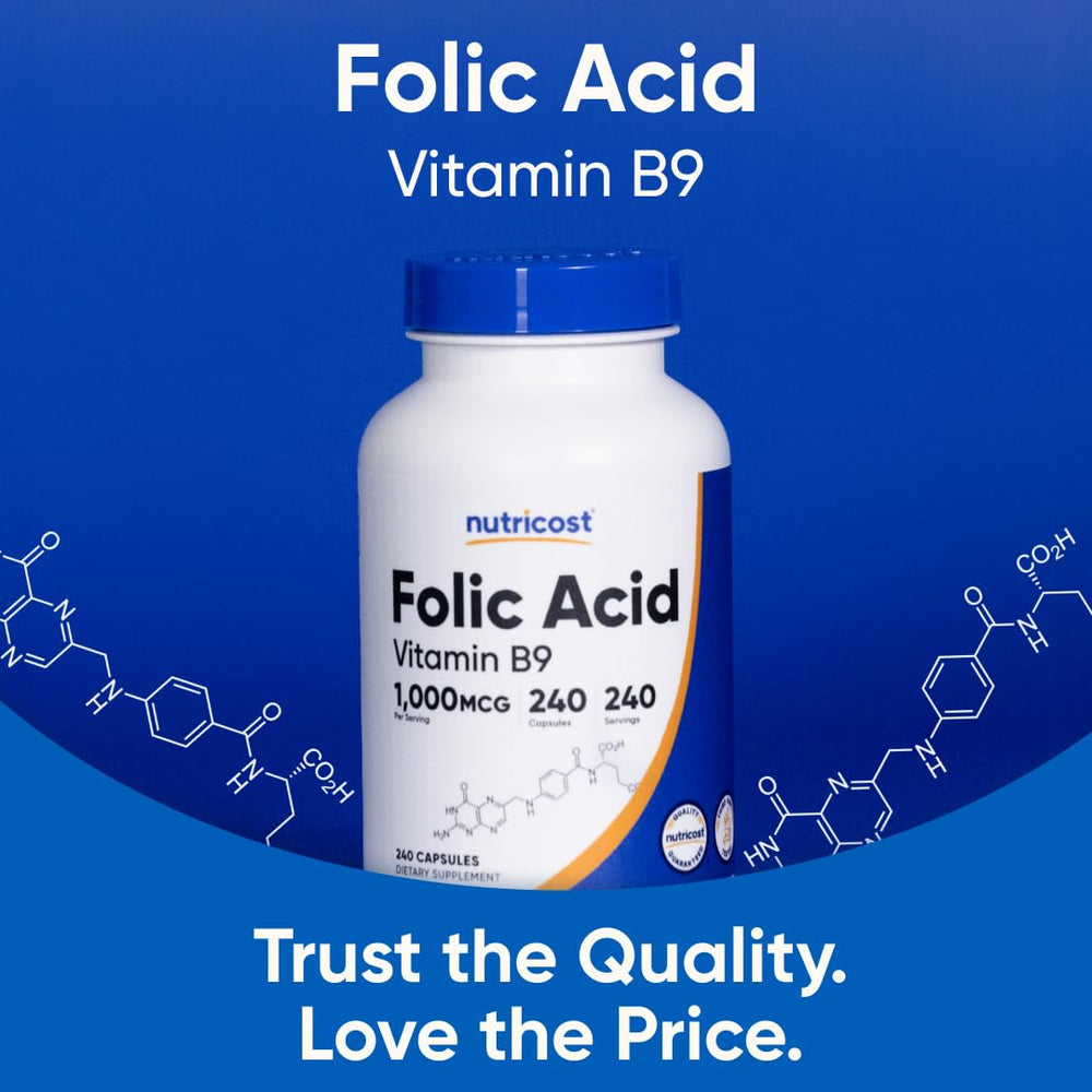 Nutricost Folic Acid labeling highlights gluten-free and soy-free eligibility