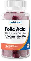 Nutricost Folic Acid Gummies in berry flavors for daily wellness.