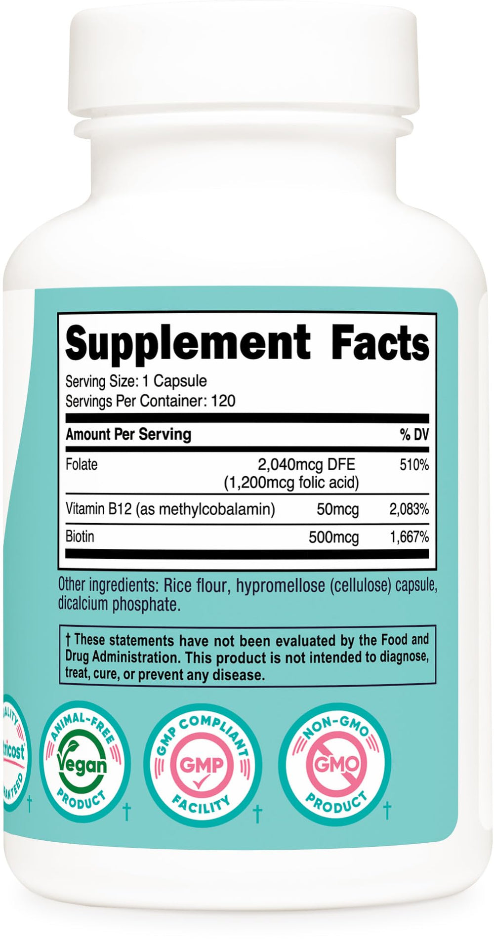 Nutricost Folic Acid Women bottle shows Biotin and B12 for energy support
