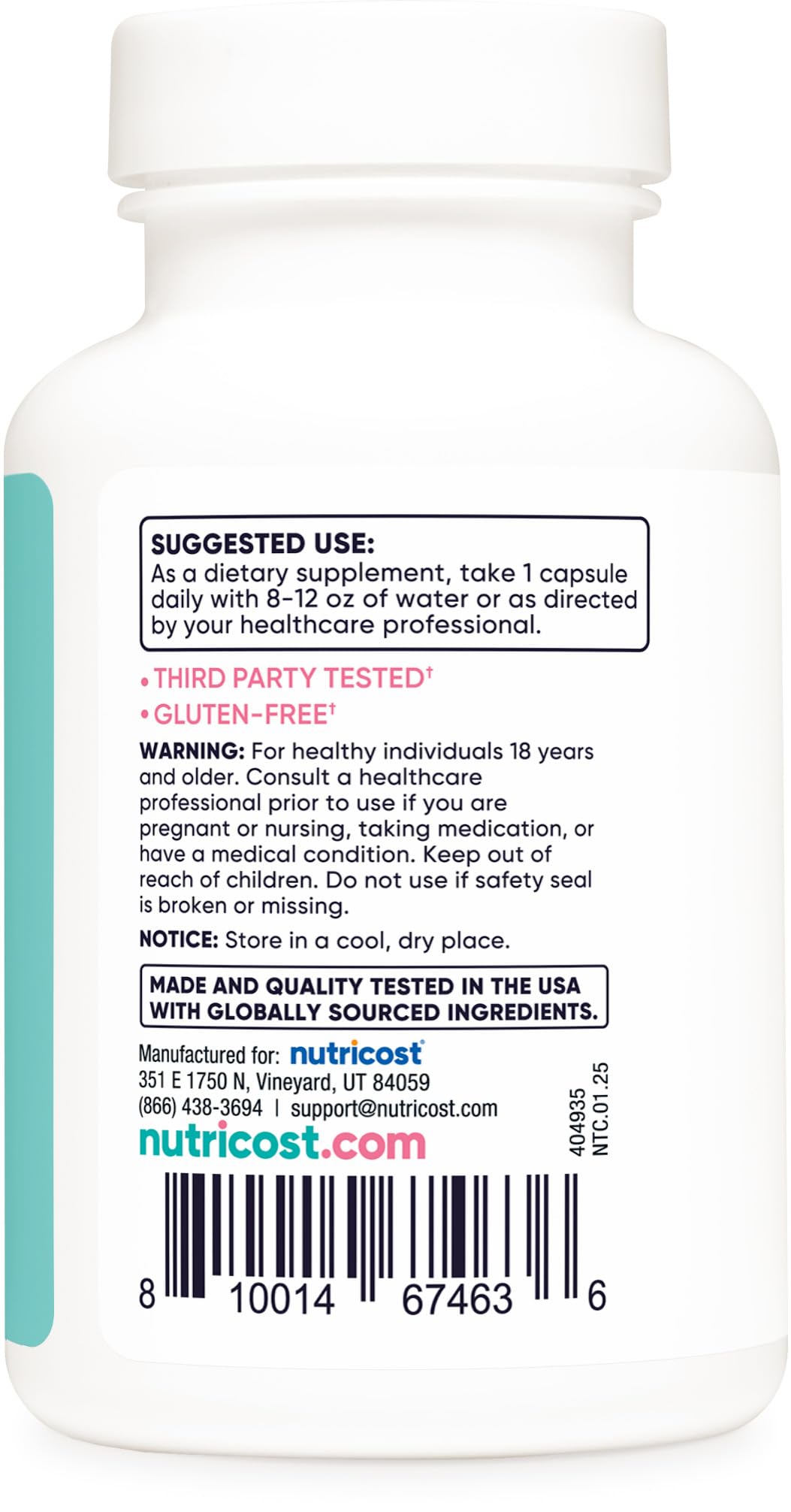 Nutricost Folic Acid Women bottle back label highlighting ingredients