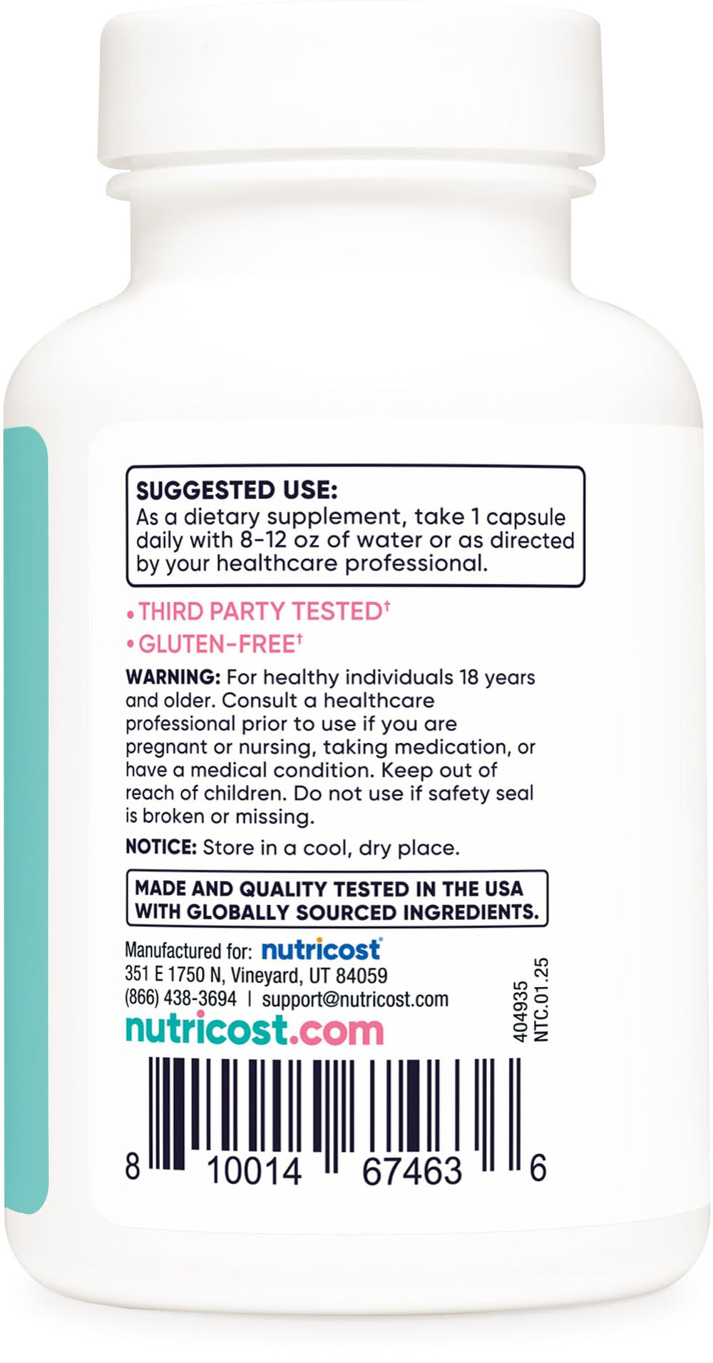 Nutricost Folic Acid Women bottle back label highlighting ingredients