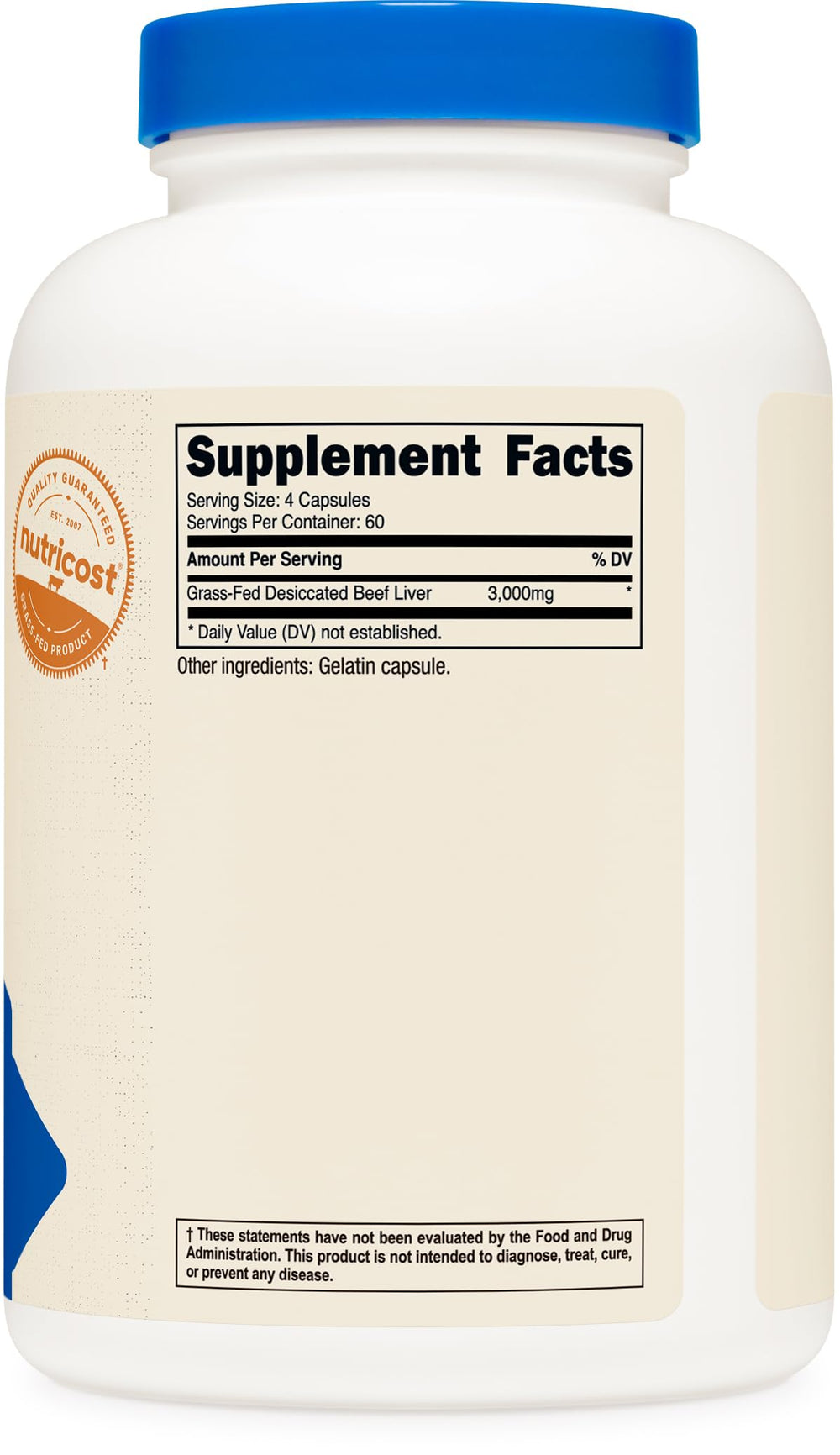 Nutricost pasture-raised beef description on box signaling clean sourcing