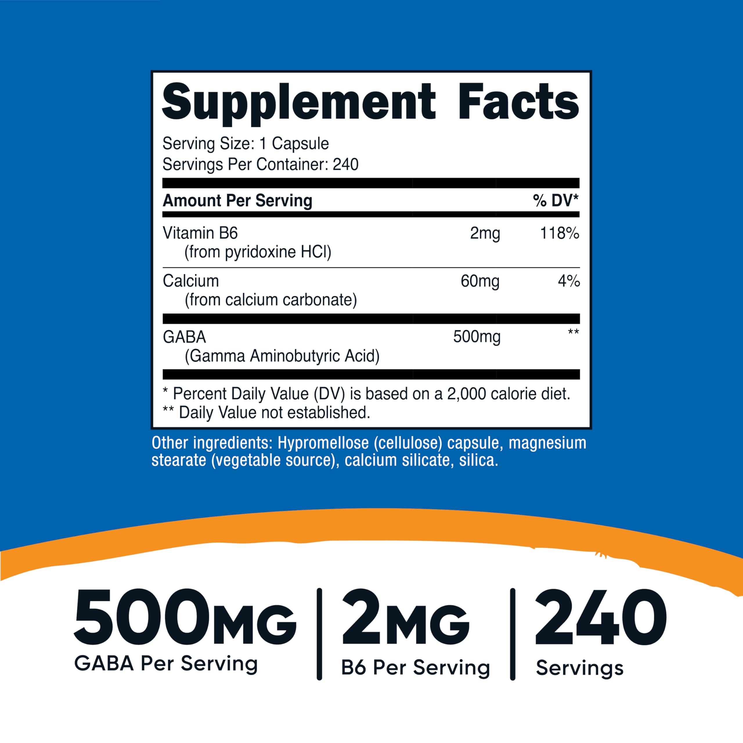 Close-up of Nutricost GABA veggie capsules for easy swallowing.