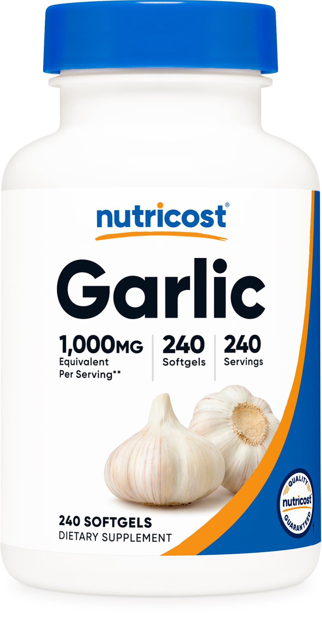 Nutricost Garlic 1000mg softgels bottle, convenient capsules for daily use