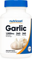 Nutricost Garlic 1000mg softgels bottle, convenient capsules for daily use