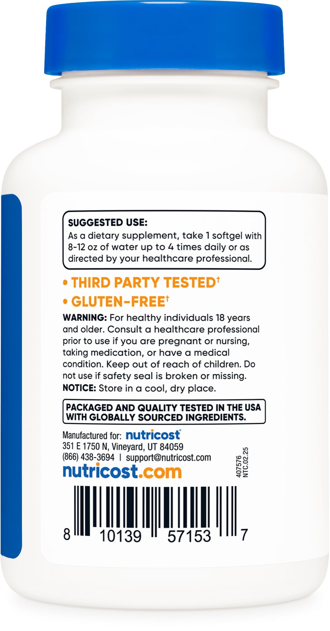 Nutricost Garlic gluten-free non-GMO ingredients panel