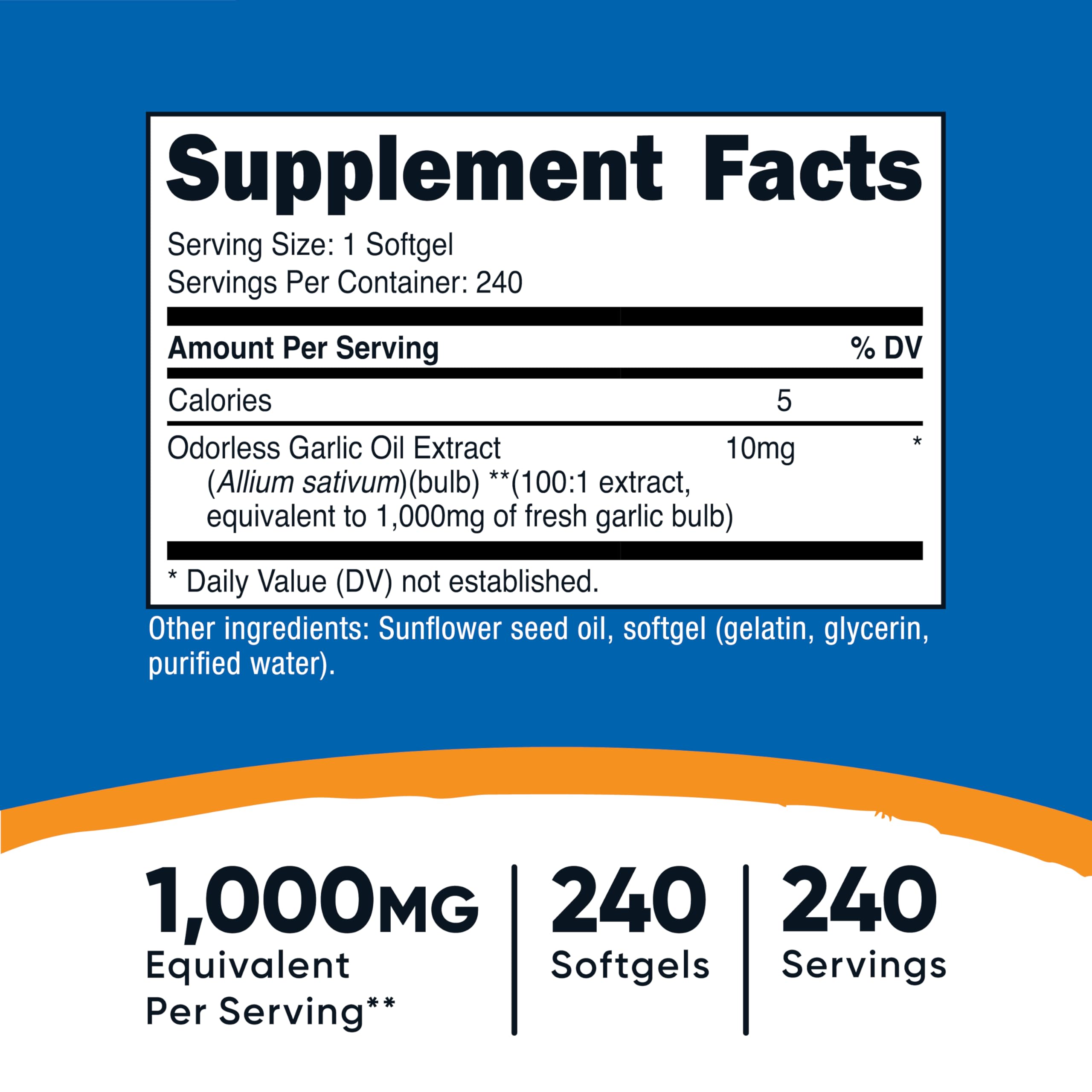 Nutricost Garlic odorless softgels poured for discreet daily use