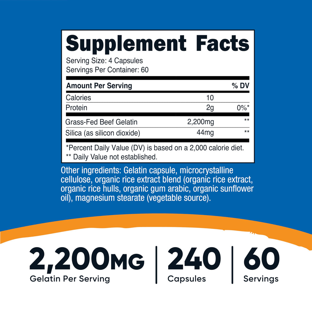 Nutricost Gelatin with Silica capsules ready to swallow for daily routine