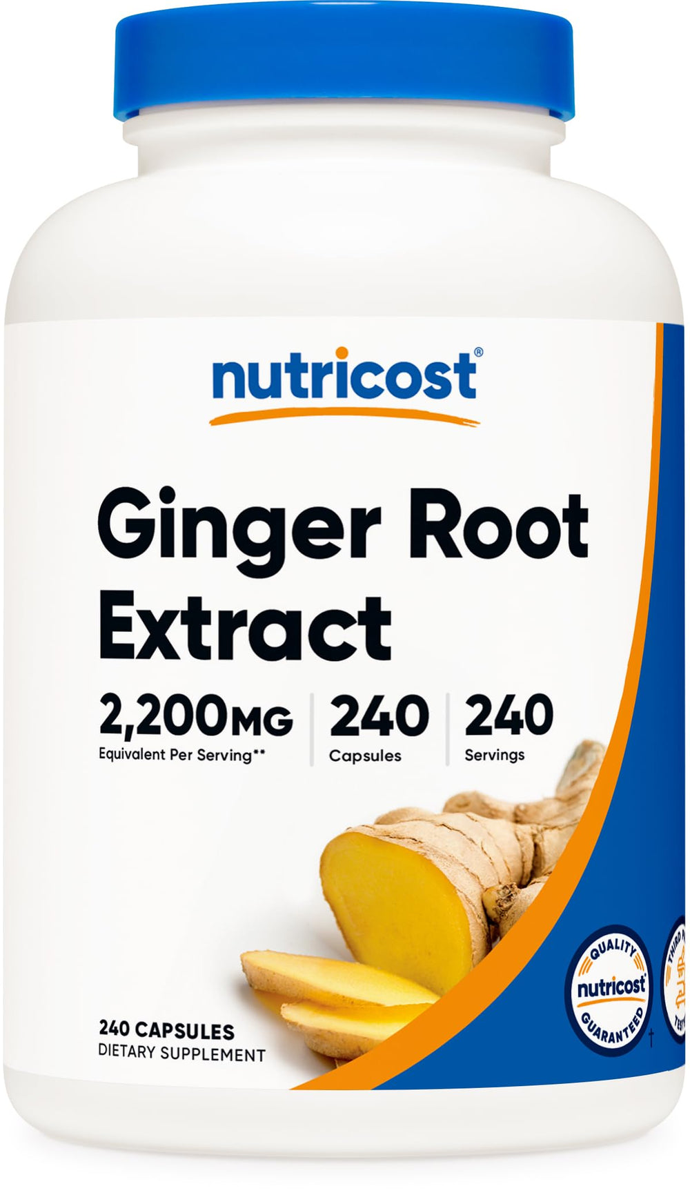 Nutricost ginger root extract bottle with capsules, convenient daily support
