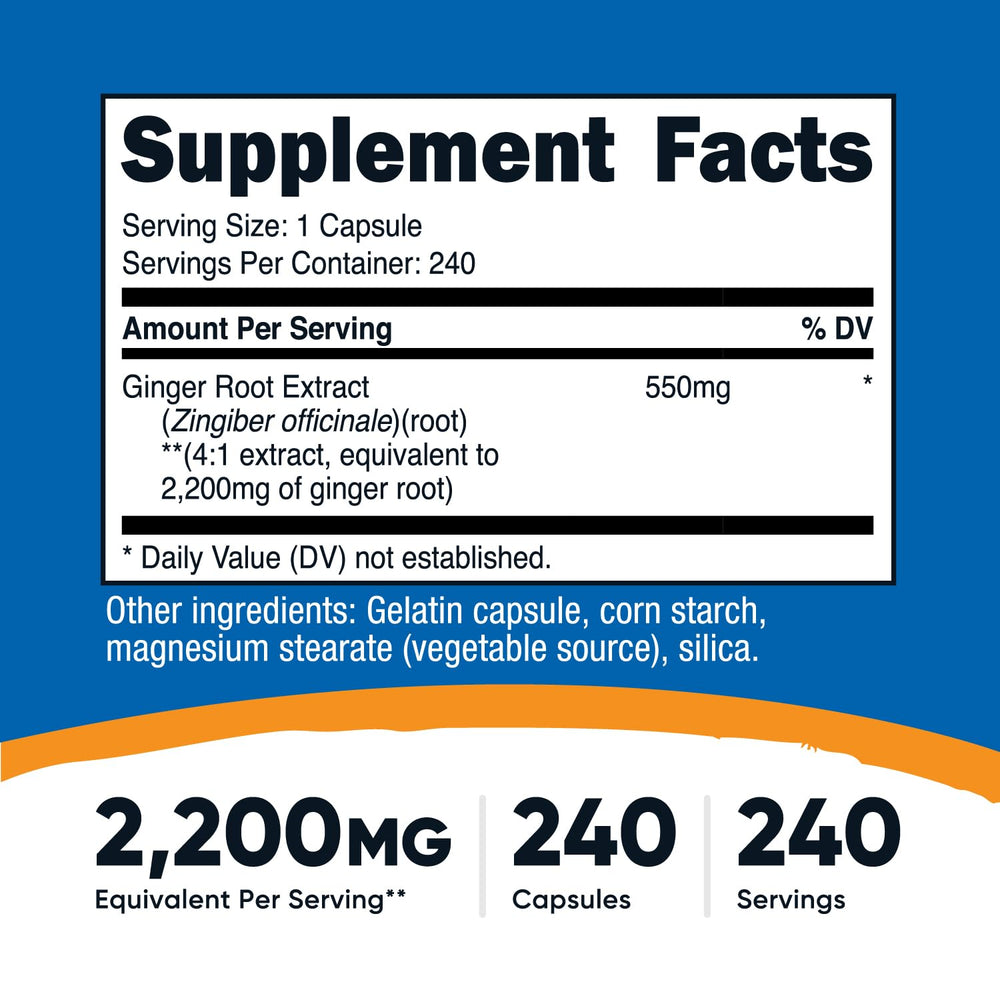 Nutricost ginger root extract capsules for easy, potent 4:1 dosage
