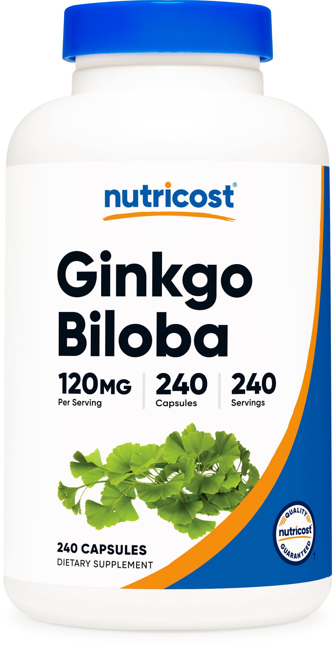 Nutricost Ginkgo Biloba 120mg capsules front view highlighting high potency for daily focus