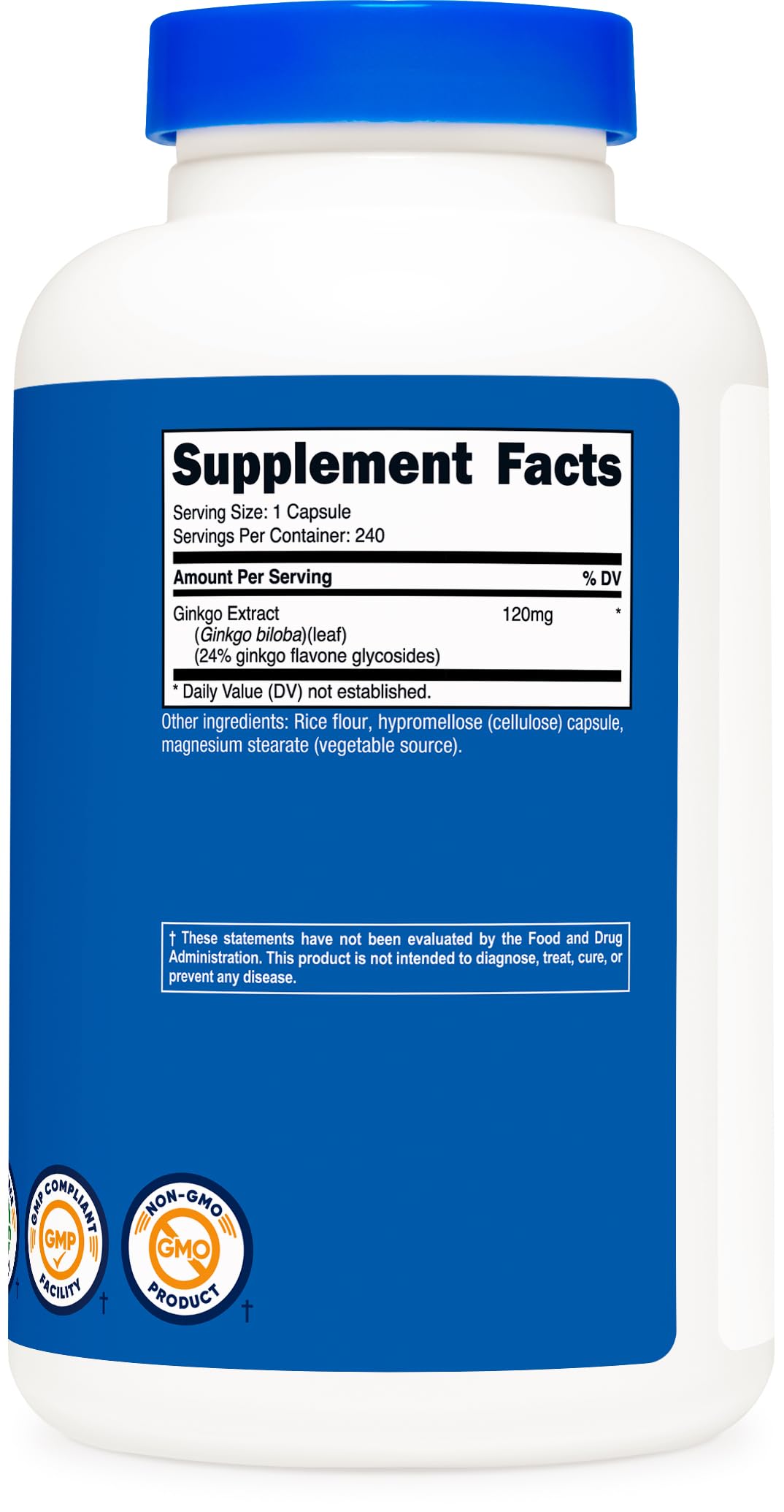 Nutricost Ginkgo Biloba 120mg serving area with capsules ready to take