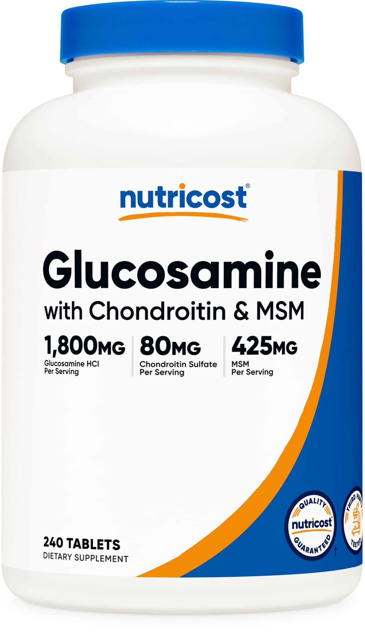 Nutricost Glucosamine 1800mg bottle overview showing gluten-free, non-GMO formula for daily joint support