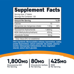 Close-up of Nutricost glucosamine tablets with chondroitin and MSM for joint care