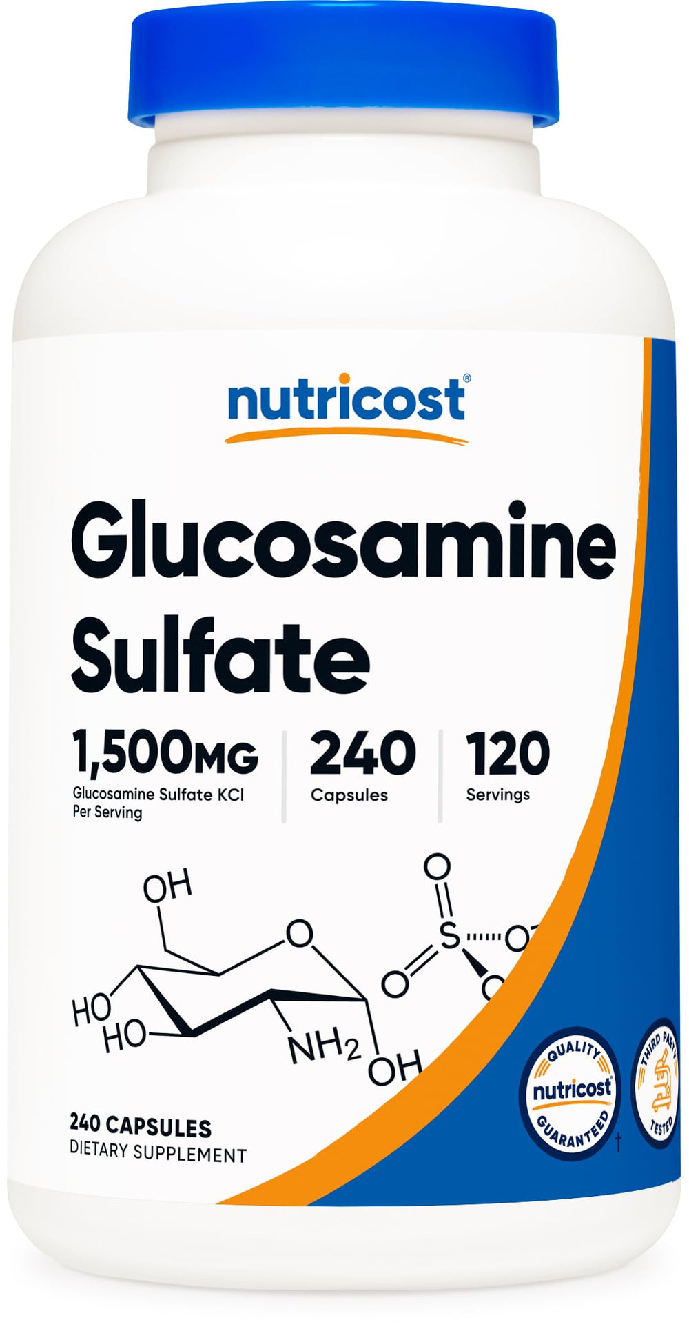 Nutricost Glucosamine Sulfate bottle with capsules for daily joint support
