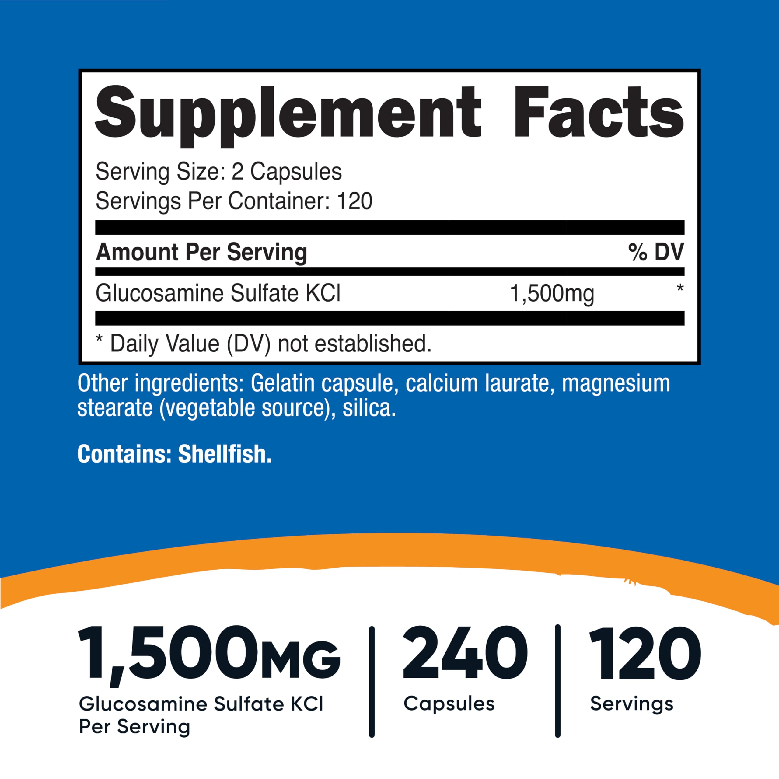 Close-up of Nutricost Glucosamine Sulfate capsules, 750mg each for easy dosing
