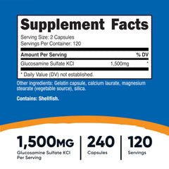 Close-up of Nutricost Glucosamine Sulfate capsules, 750mg each for easy dosing