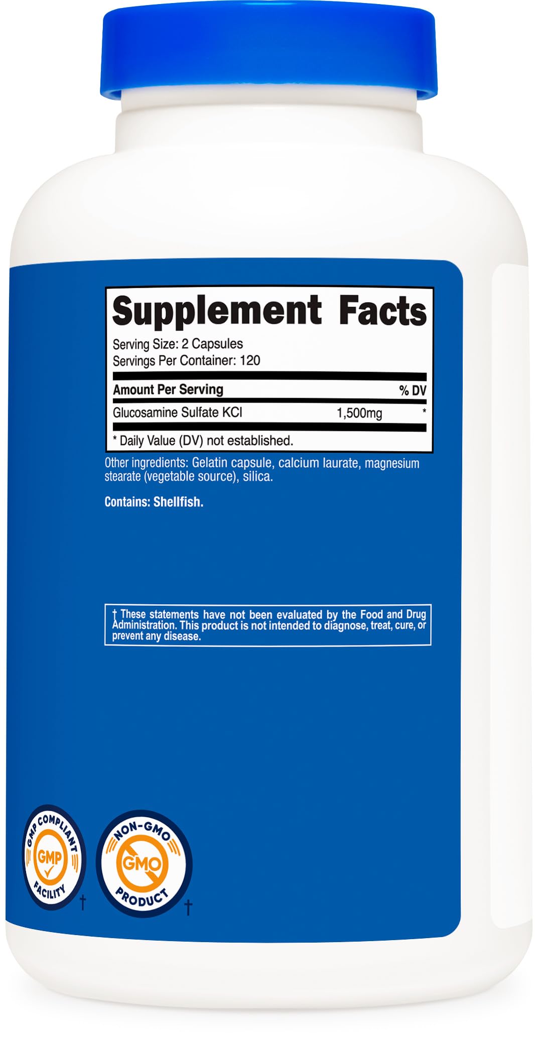 Nutricost Glucosamine Sulfate label highlights gluten-free formulation