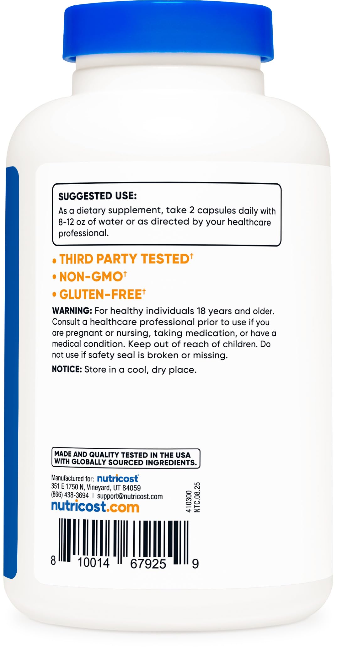 Nutricost Glucosamine Sulfate label shows non-GMO ingredients