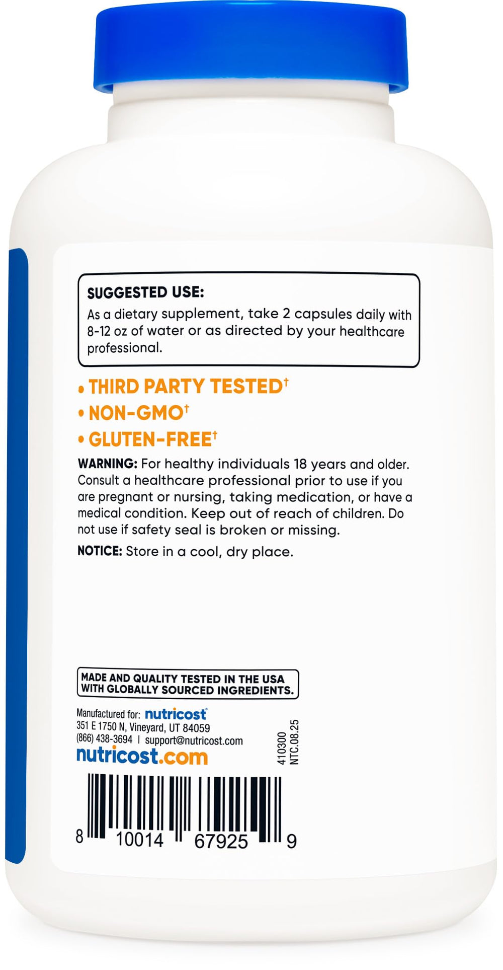 Nutricost Glucosamine Sulfate label shows non-GMO ingredients