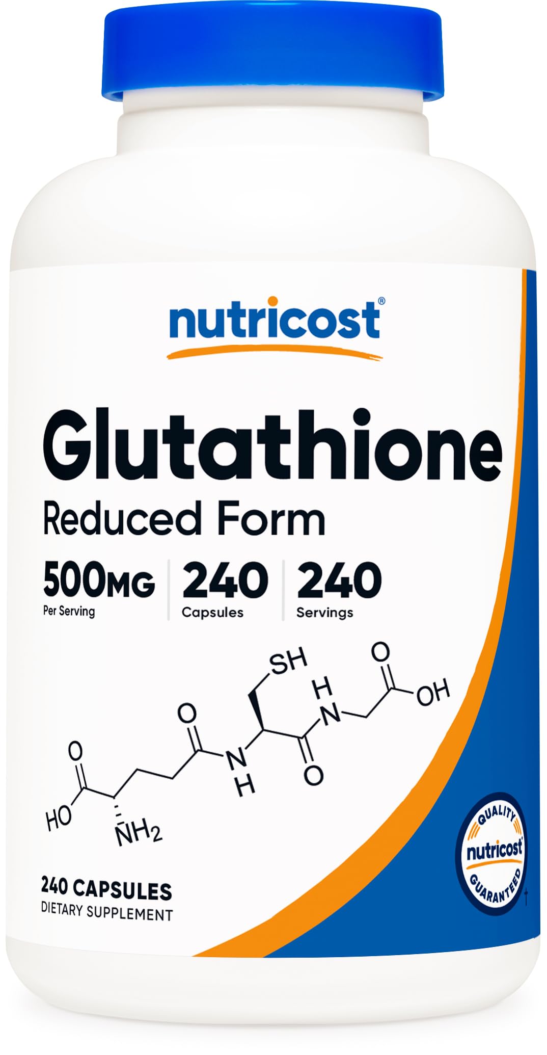 Nutricost Glutathione capsules bottle, easy daily supplement option.