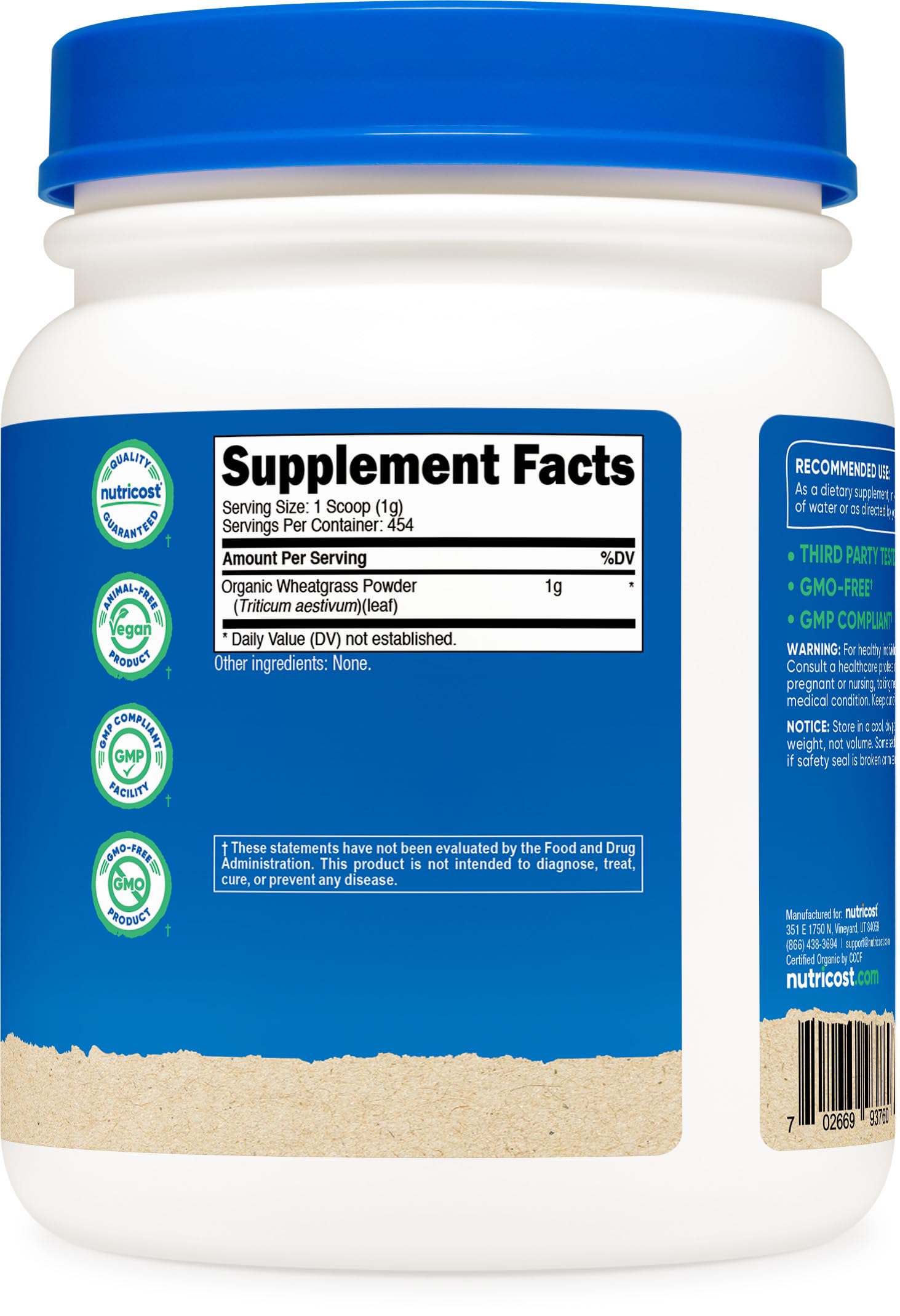 Nutricost gluten-free and non-GMO certificates highlight clean ingredients