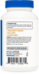 Nutricost gluten-free non-GMO label on bottle for dietary needs.