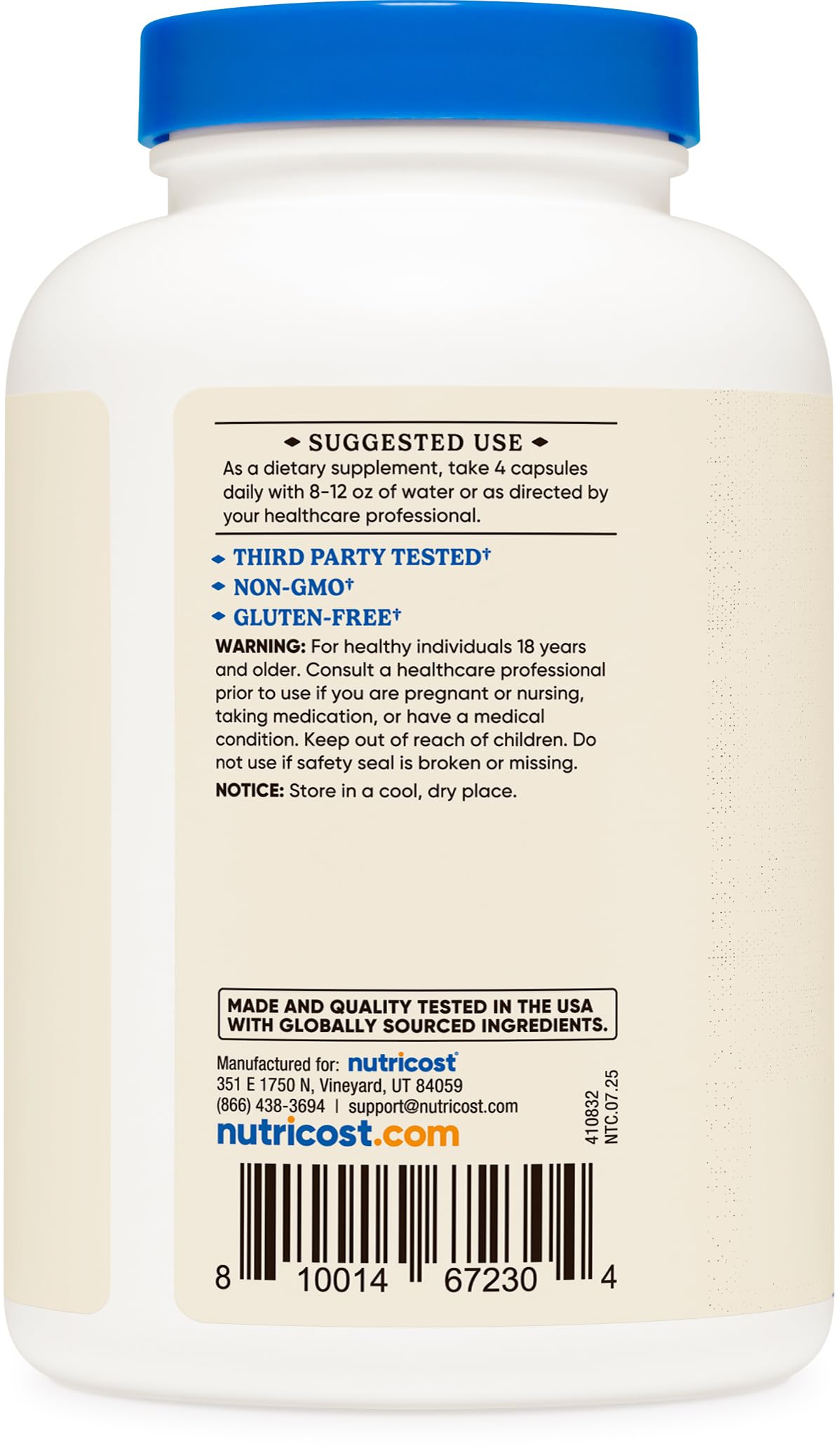 Nutricost GMP-compliant facility seal on packaging for quality assurance