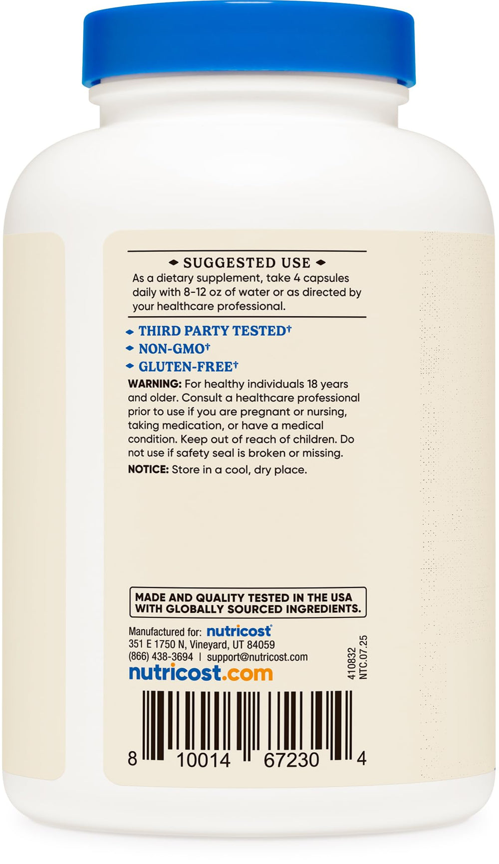 Nutricost GMP-compliant facility seal on packaging for quality assurance