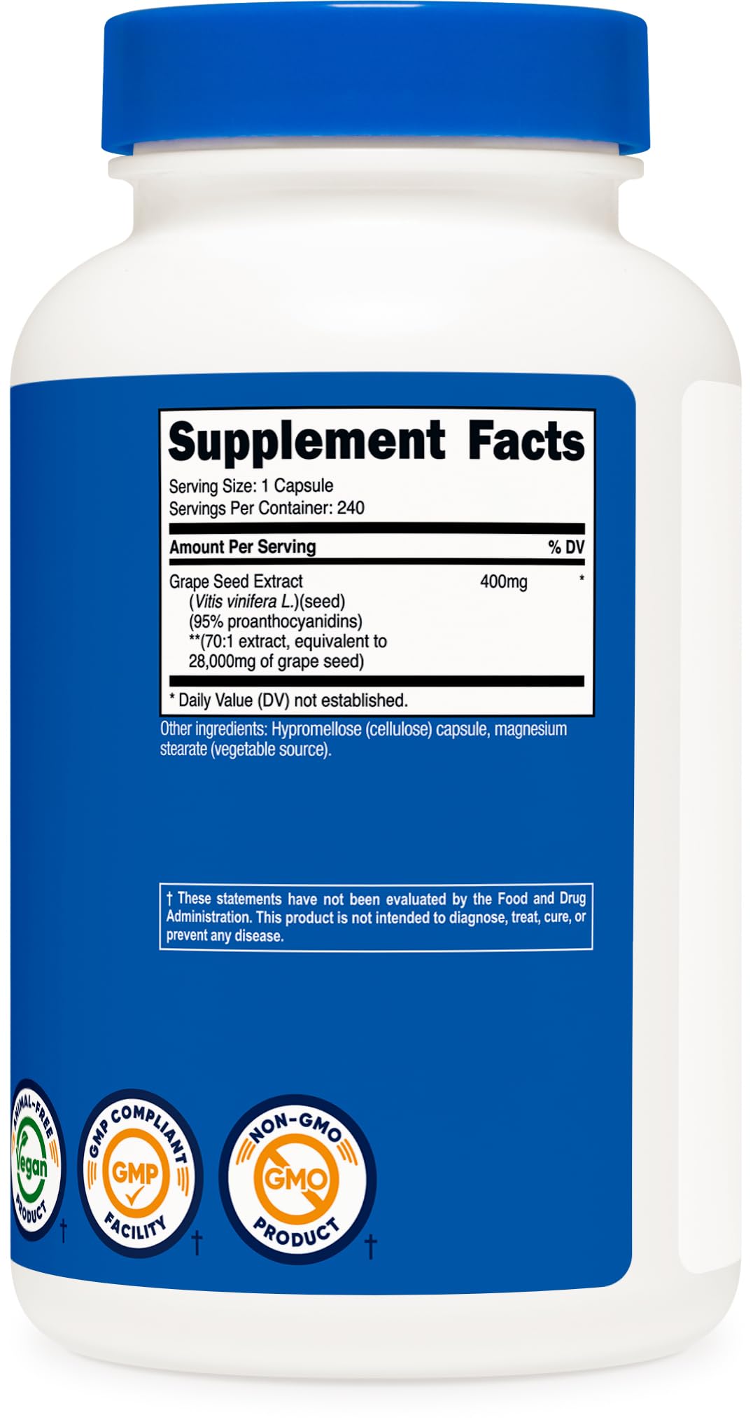 Nutricost Grape Seed Extract back label highlights third-party testing