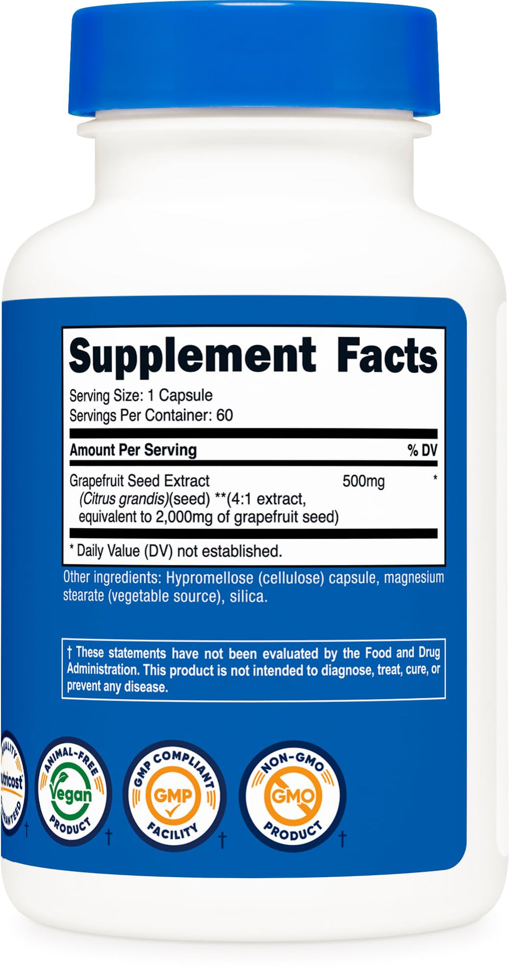 Nutricost gluten-free symbol beside Grapefruit Seed Extract bottle